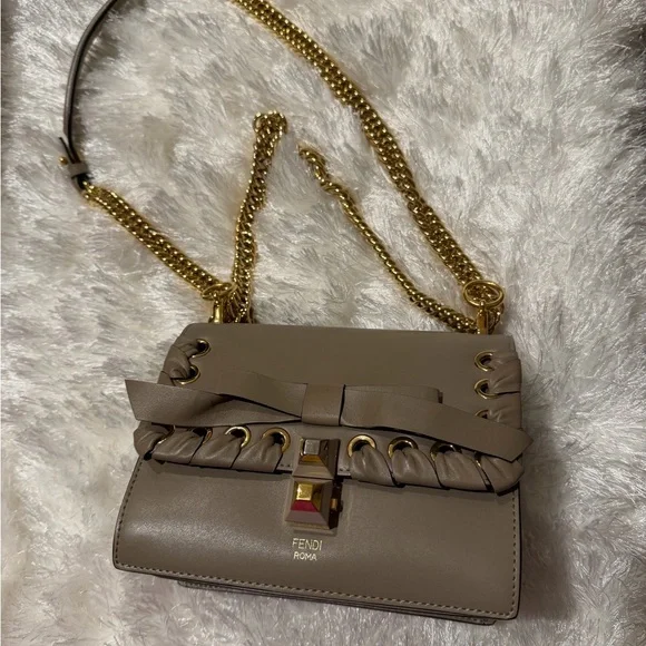 Fendi Beige Crossbody Bag with Gold Accents Crossbody Bags